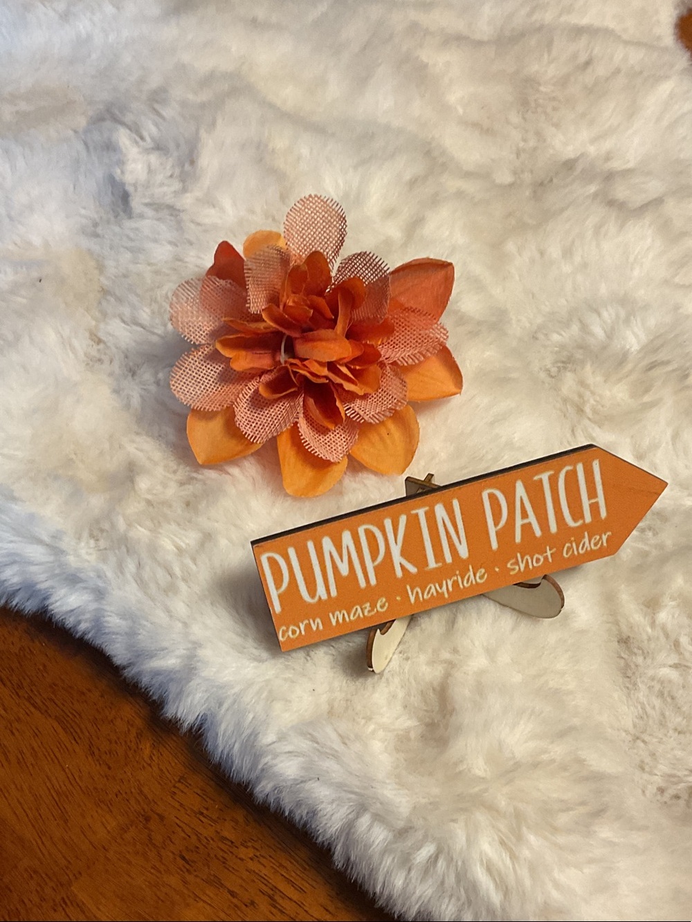 Handmade Farmhouse Pumpkin Patch Arrow Sign with Orange Flower Accent